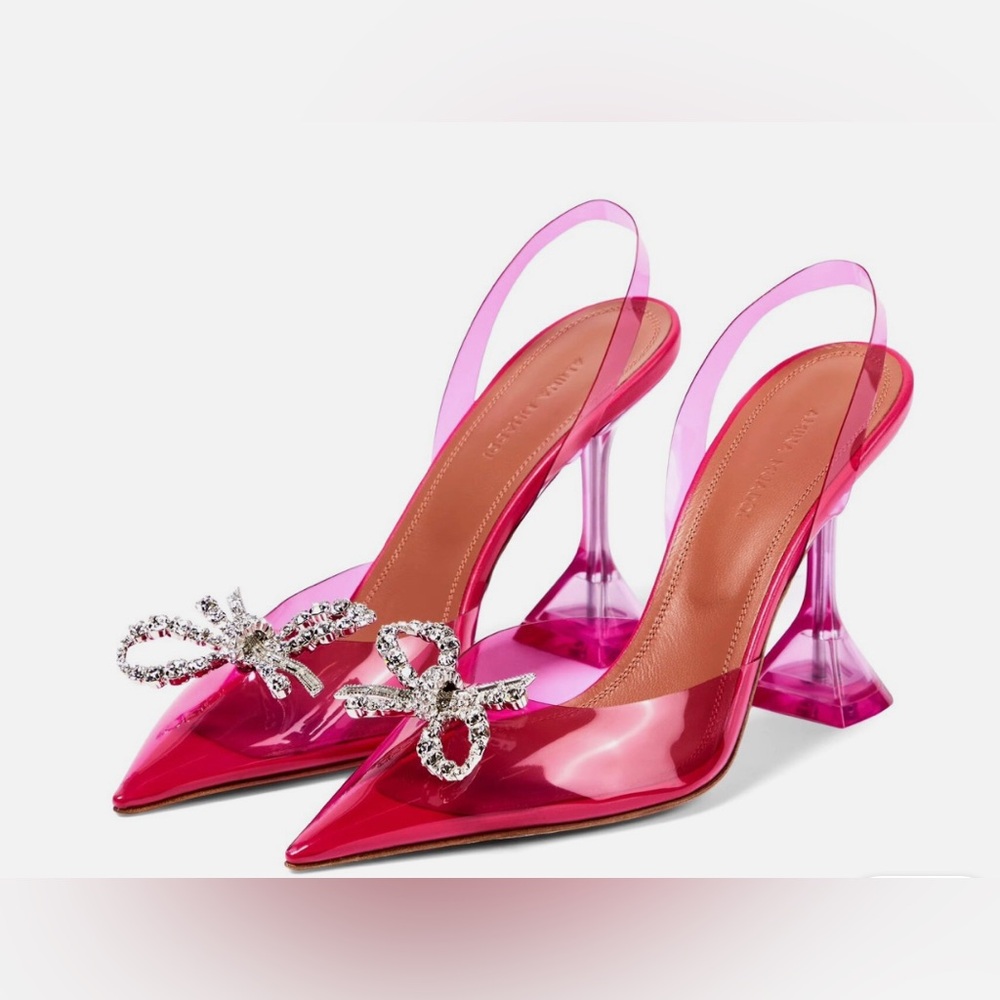 Authentic Amina Muaddi Rosie Glass Heel Lotus Pink PVC size 40